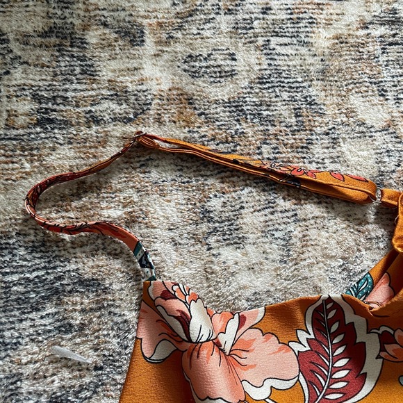 Cantonwalker Women Satin Slip Dress XS Cowl Neck Orange Floral Slit Sexy 90s Y2K - Picture 6 of 16